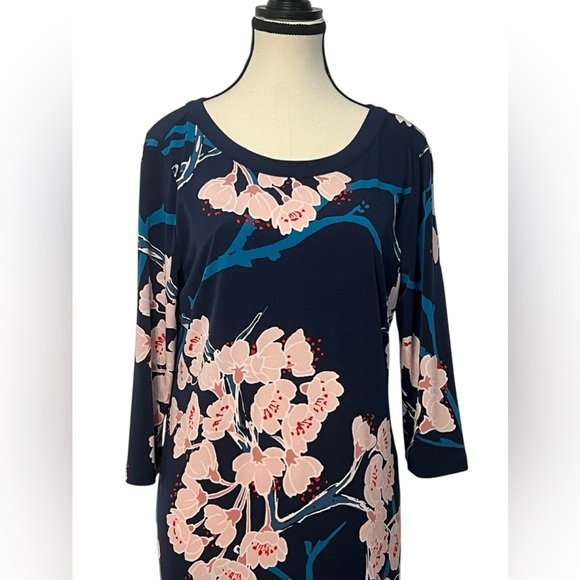 Pea in the pod Maternity Women’s size Medium Navy/ Floral Shift dress🤰3/4 sleeve - Picture 3 of 9